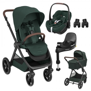 MAXI-COSI OXFORD PLUS TWILLIC GREEN + PEBBLE360 PRO2 TWILLIC BLACK + FAMILYFIX360 PRO c/adaptadores