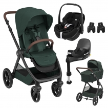 MAXI-COSI OXFORD PLUS TWILLIC GREEN + PEBBLE360 PRO2 TWILLIC BLACK + FAMILYFIX360 PRO c/adaptadores